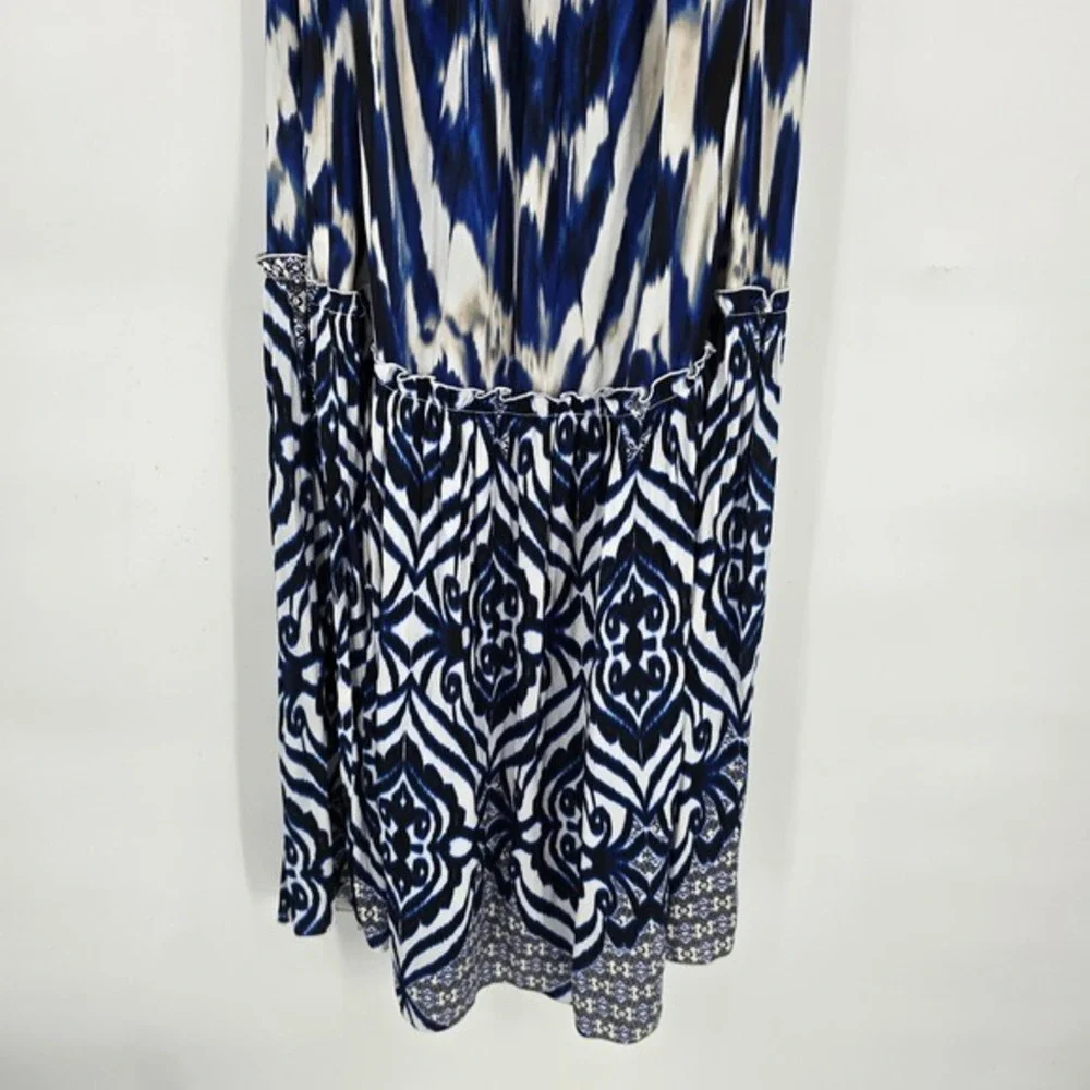 Eva Mendez Maxi Dress‎ Boho Halter Neck Tiered Blue White Floral Size Small - Picture 5 of 10